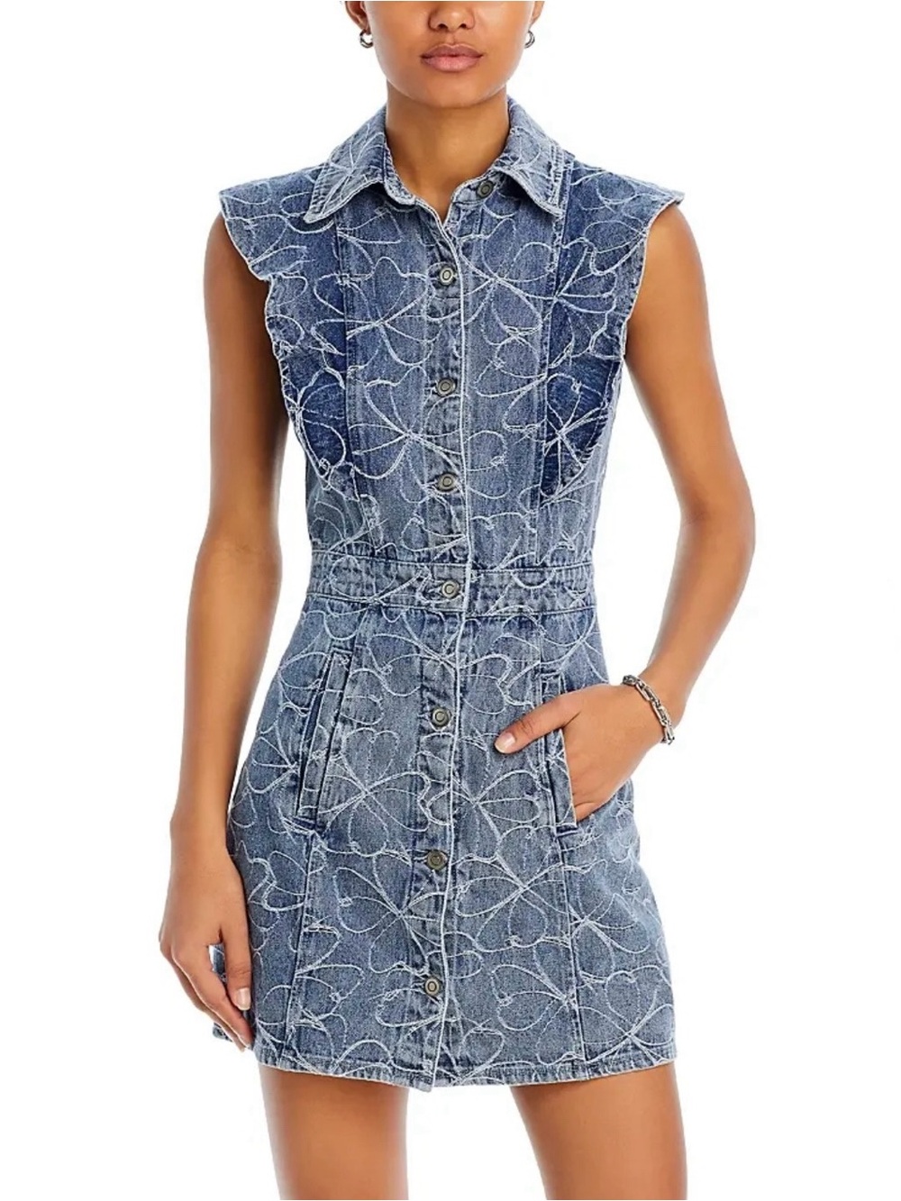 Ramy Brook Marlowe Embroidered Floral Denim Mini Dress Blue Size 00 $395